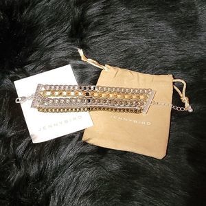 Jenny Bird Mixed Tri Tone Chain Stack Cuff Bracelet Gold Silver Jewelry Dust Bag